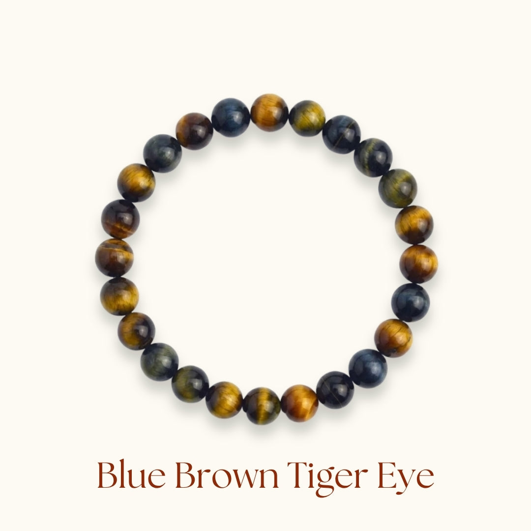 Blue Brown Tiger Eye Beaded Bracelet
