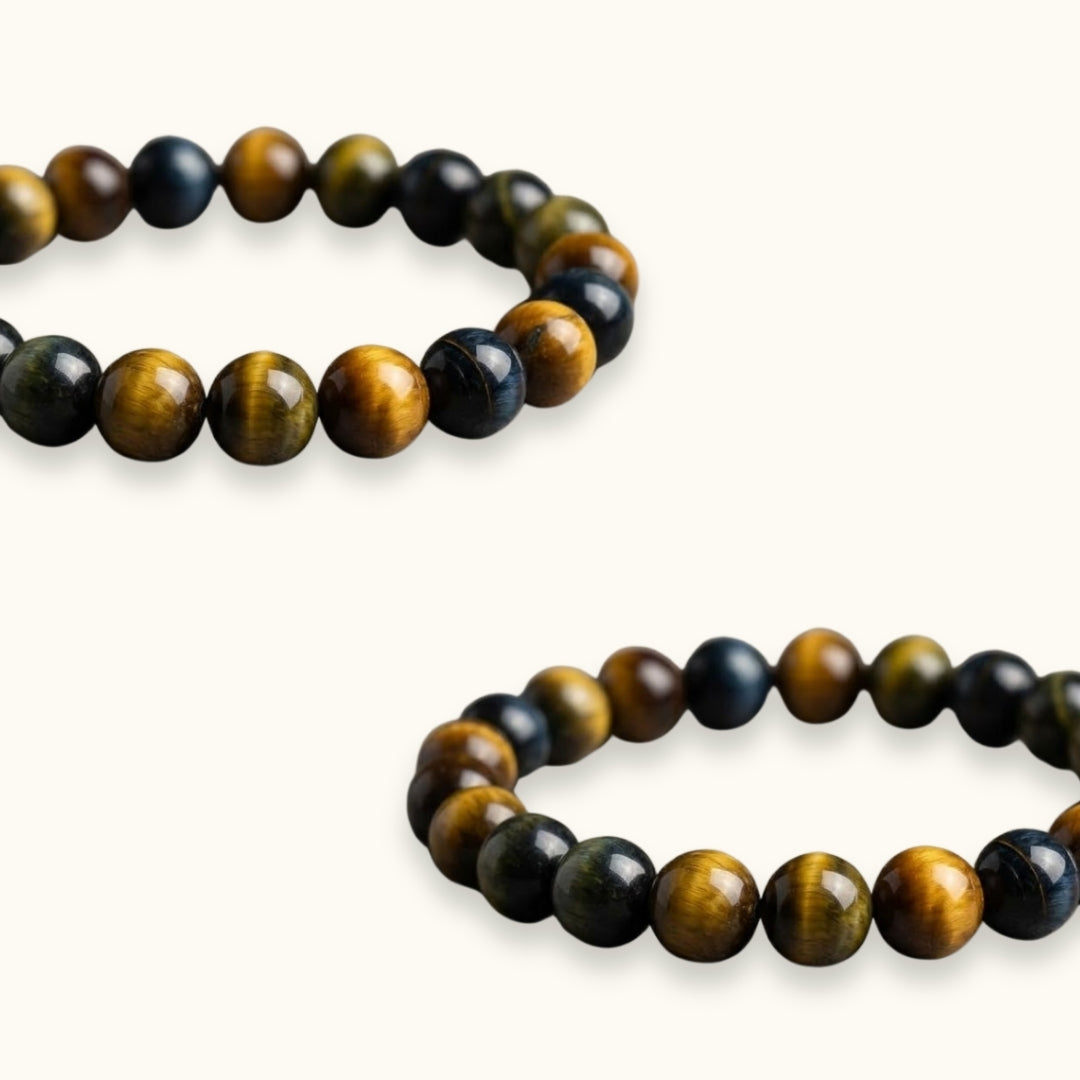 Blue Brown Tiger Eye Beaded Bracelet