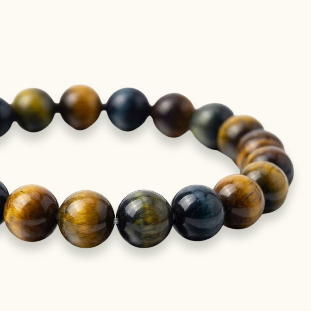Blue Brown Tiger Eye Beaded Bracelet