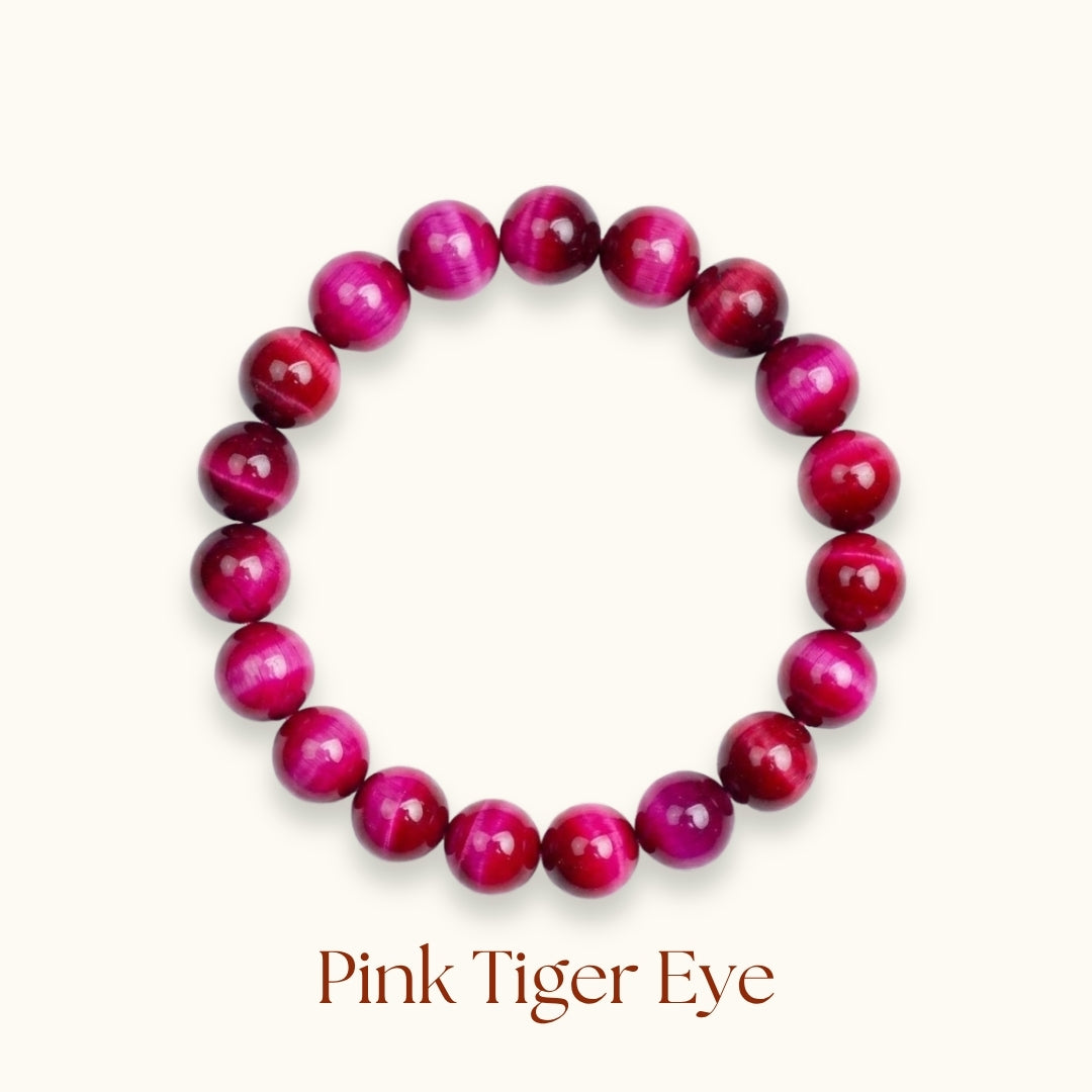 Pink Tiger Eye Beaded Bracelet